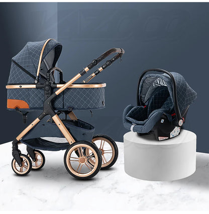 Hoge aluminium frame kinderwagen 3-in-1 - Opvouwbaar - Verstelbaar - Kinderwagen - 105 cm x 95 cm -Blauw
