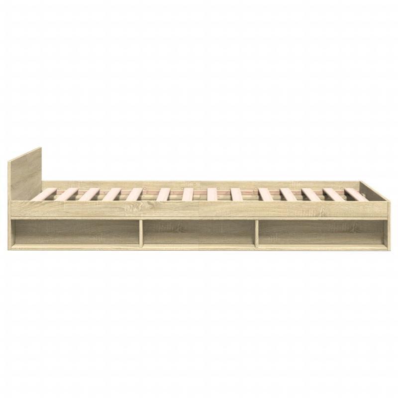 Bed – Bedframe – Platformbed – Eenpersoonsbed – Opbergbed – Ingebouwde Opberglades – Ruimtebesparend Design – Sonoma Eiken Afwerking – Geschikt Voor Matras 90x190 cm