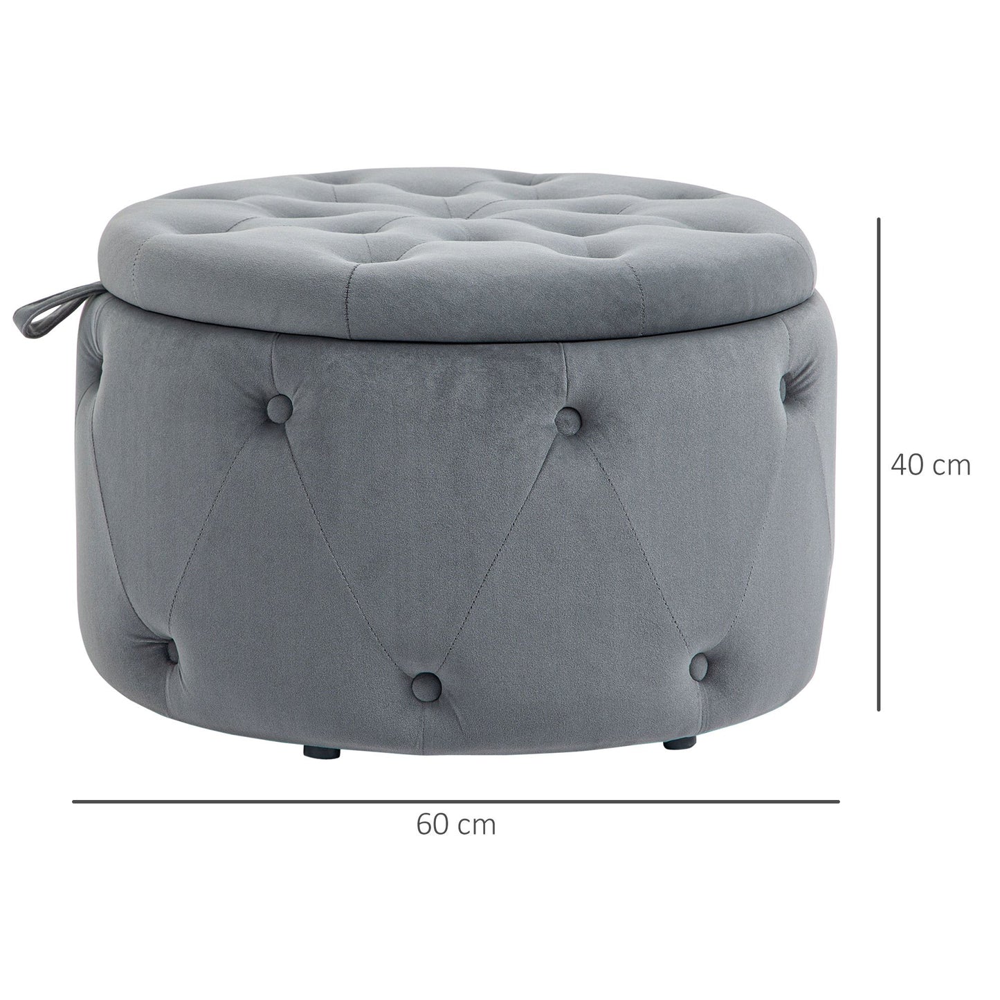 Poef – Opbergpoef – Hocker – Zitbank – Voetenbankje – Ronde Opbergstoel – Velvet Bekleding – Ø60 x 40 cm – Met Opbergruimte