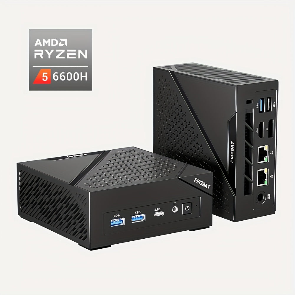 Mini Pc – Compact Desktop – Kleine Computer – Systeem Unit – Werkstation – AMD Ryzen 5 6600H 6-Core – 16GB DDR5 RAM & 512GB SSD – Drievoudige Beeldscherm Ondersteuning & Wi-Fi 6