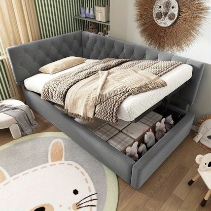 Bedbank – Slaapbank – Sofa Bed – Daybed – Bedbankje – Fluwelen Bekleding – Hydraulisch Opbergvak – Lattenbodem – 90x200 cm – Compact & Multifunctioneel