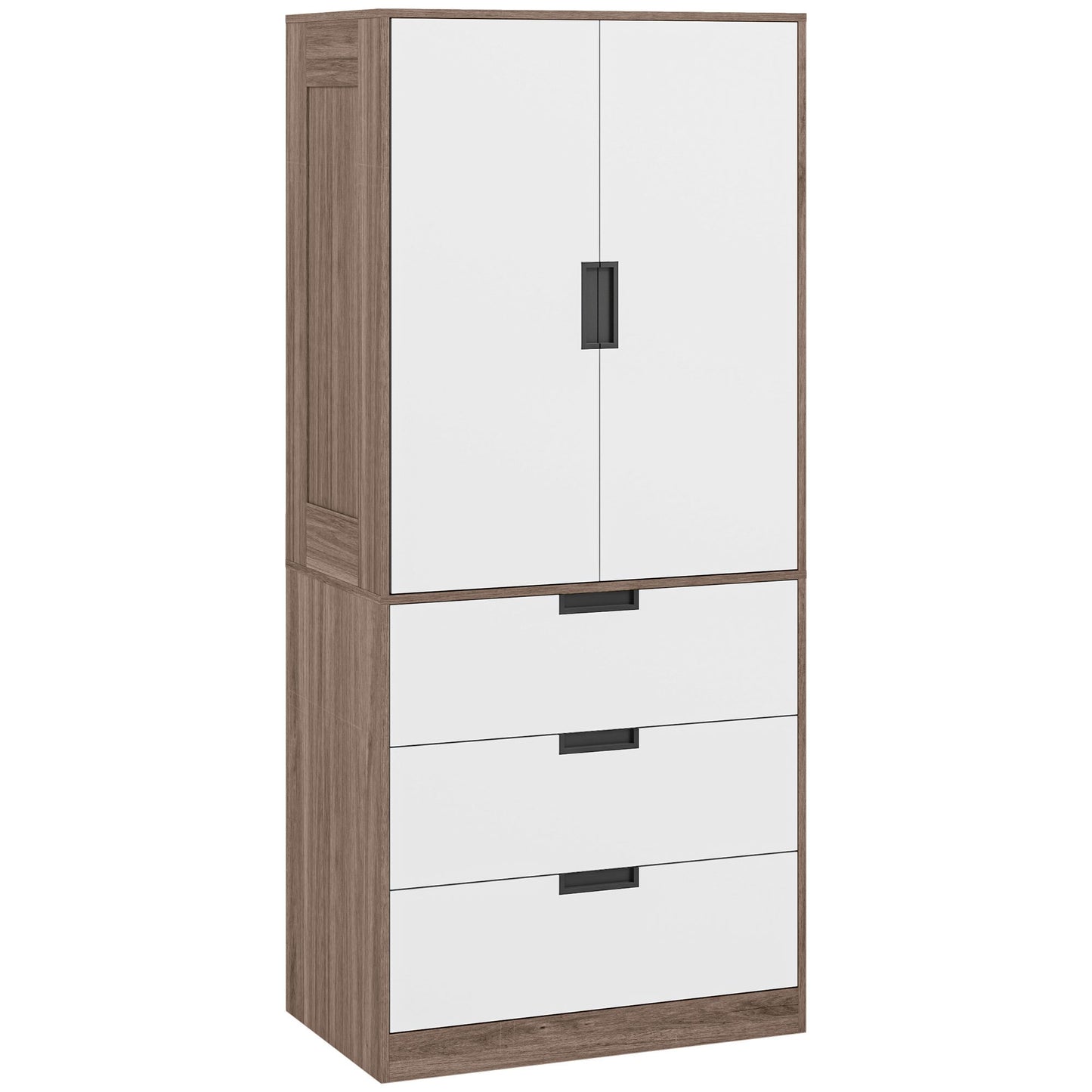 Kledingkast – Garderobekast – Linnenkast – Opbergkast – Dressoir – 80x50x180 cm – Met 3 Laden en Roede – Modern Bruin