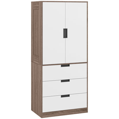 Kledingkast – Garderobekast – Linnenkast – Opbergkast – Dressoir – 80x50x180 cm – Met 3 Laden en Roede – Modern Bruin