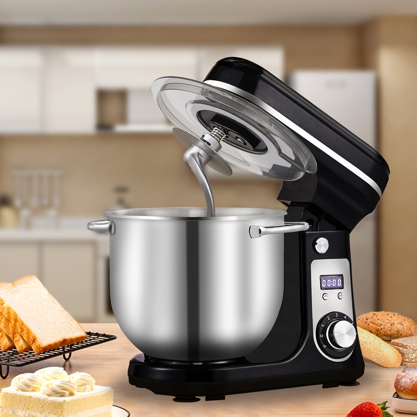 Keukenmixer – Standmixer – Mixer – Deegmixer – Zwart – RVS Mengkom 6L – 6 Snelheden – Stil & Krachtig Motor 1200W