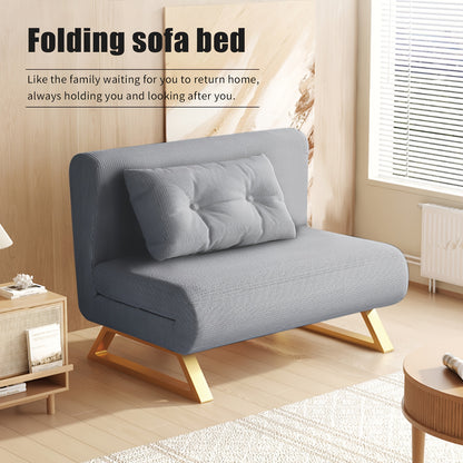 Slaapbank – Bedbank – Slaapstoel – Logeerbed – Opklapbare Bank – Verstelbare Rugleuning 90°-180° – Comfortabele Latex Vulling – Inclusief Kussen – Beige Stof – Metalen Pootjes