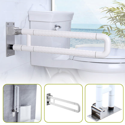 Opklapbare Badkamerhandgreep – Steunbeugel – Wandsteun – Toiletbeugel – Veiligheidsbeugel – Roestvrij Staal – Antislip Oppervlak – 226,8 kg Draagkracht – Ruimtebesparend 90° Flip-Up – Wit – 60 cm