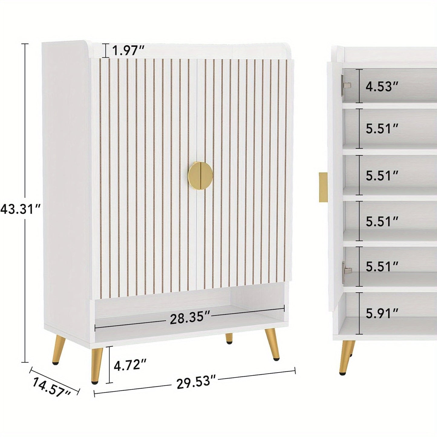 Schoenenkast – Schoenenrek – Schoenopberger – Schoenenschuif – Schoenenkastje – Wit & Goud – 6-laags Met Verstelbare Planken – Hoogwaardig MDF Hout
