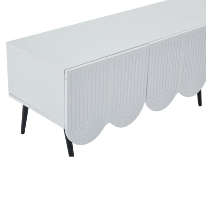 TV-Meubel – TV-Kast – Lowboard – Mediameubel – Dressoir – Modern Design – Soft-Close Deuren – Geschikt voor Tv’s Tot 80 Inch – Mat Wit Met Golvend Deurpatroon