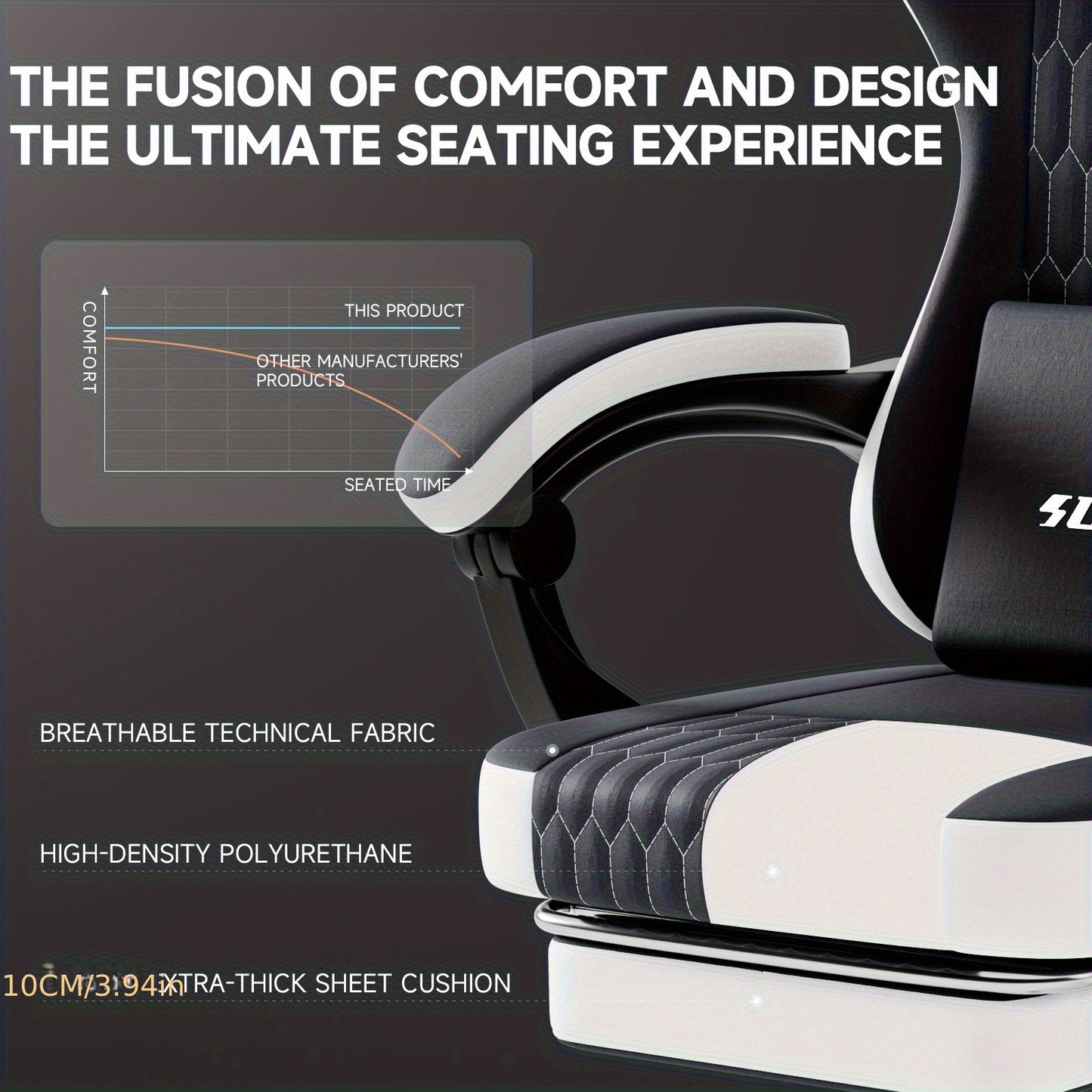 Gamingstoel – Gamestoel – Gaming Chair – Game Stoel – Bureaustoel – Ergonomisch Design – Verstelbare Hoogte & Rugleuning – Voetsteun & Lendensteun – Zwart/Wit