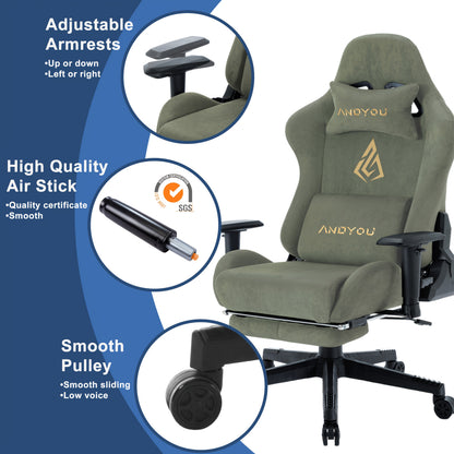 Gamingstoel – Gamestoel – Gaming Chair – Bureaustoel – Game Stoel – Ergonomisch Design – Verstelbare Rugleuning & Voetensteun – Premium Kunstleer – Met Metalen Frame – Groen