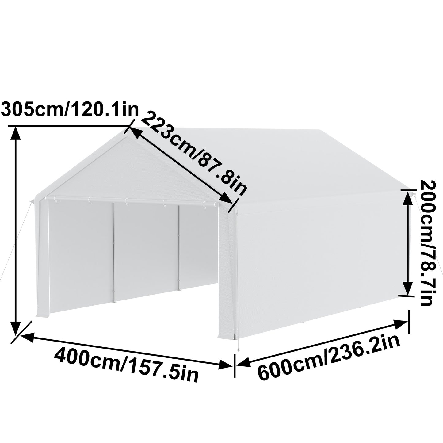 Carport Tent Garage – Opvouwbare Autostalling – Mobiele Garage – Opslagtent – Ranch Tent – 4x6 Meter – Met Afneembare Zijwanden – Stevaar Metalen Frame