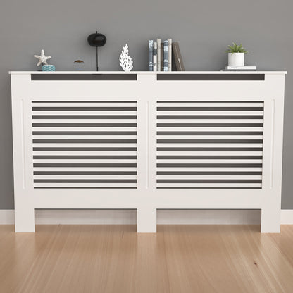 Radiatorombouw – Radiatorkast – Verwarmingsdeksel – Radiatorbekleding – Radiatorafdekking – Wit Houten Design – 100 cm Hoog – 3,2 Cu Ft Opbergruimte – Ventilerend Lamellenpatroon