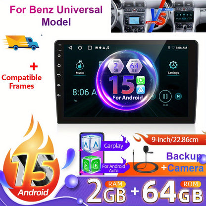 Android 15 Car Stereo – Autoradio – Multimedia Systeem – Dubbele DIN – Auto Head Unit – 9 Inch Touchscreen – Draadloze CarPlay & Android Auto – GPS Navigatie & Achteruitrijcamera Met Microfoon