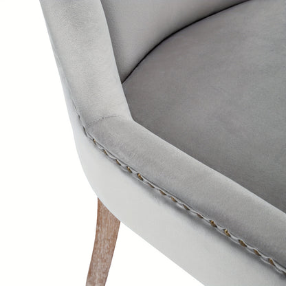 Eetkamerstoelen – Stoelen – Dining Chairs – Armstoelen – Retro Stoelen – Grijs – Bamboe Frame – Zacht Gepolsterd Met Nailhead Trim