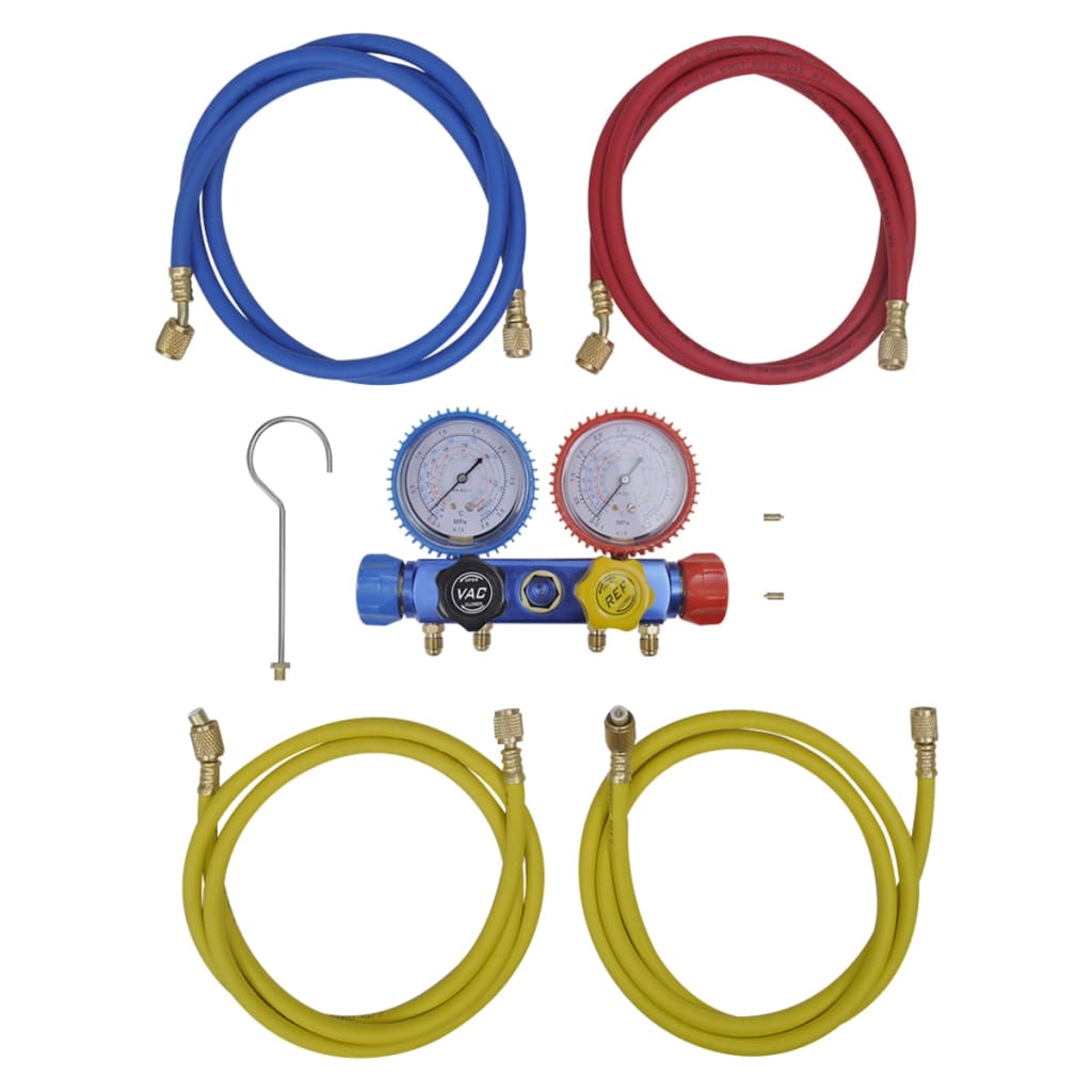 Vacuümpomp – Vacuüm Pomp – Vacuümset – Airco Pomp – Drukmeter Set – 4-delige Kleurgecodeerde Manometers – Duurzame Aluminium Behuizing