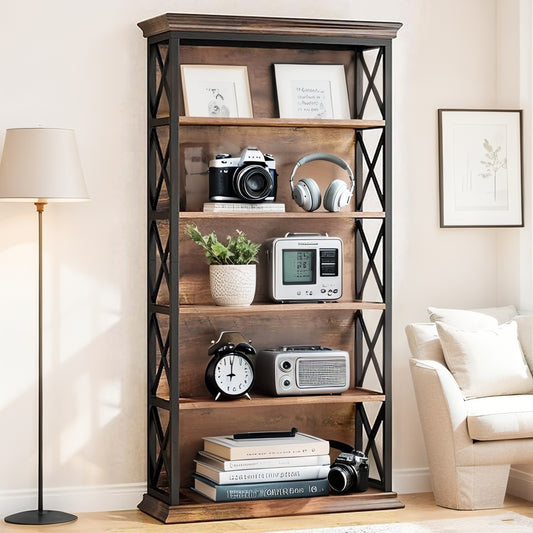 Boekenkast – Boekenrek – Vakkenkast – Opbergkast – Stellingkast – Industrieel Design – 6 Lagen – Hout & Metaal – Ruimtebesparend – Stevig & Duurzaam