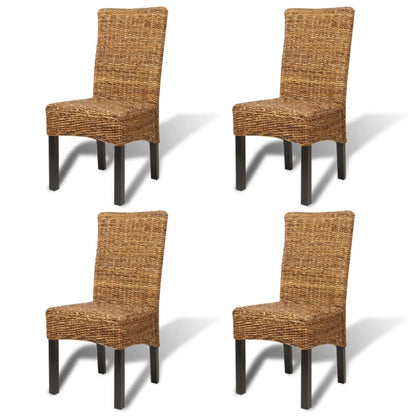 Eetkamerstoel – Eettafelstoel – Keukenstoel – Kuipstoel – Stoel – Handgevlochten Abaca Zitting – Massief Houten Frame – Set van 4