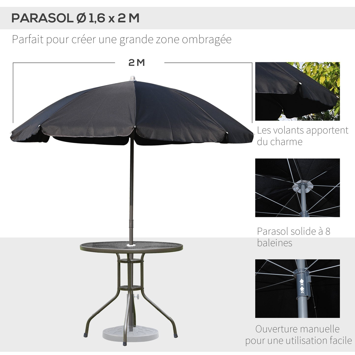 Tuinset – Bistro Set – Loungeset – Tuinmeubel – Balkonset – Zwart – 6-Delig Met Parasol – Epoxy Staal En Textilene – Geharde Glazen Tafelblad