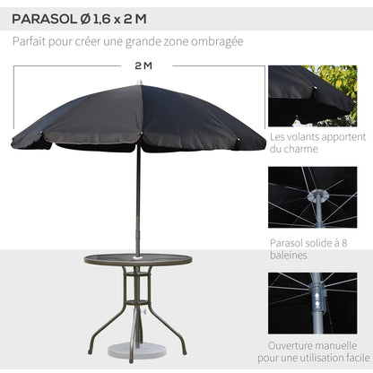 Tuinset – Bistro Set – Loungeset – Tuinmeubel – Balkonset – Zwart – 6-Delig Met Parasol – Epoxy Staal En Textilene – Geharde Glazen Tafelblad