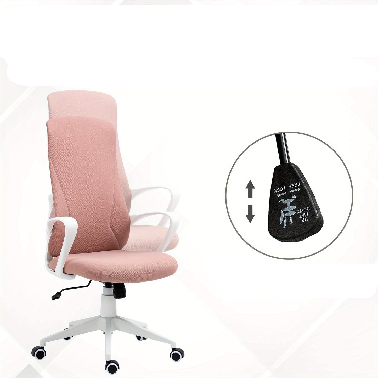 Bureaustoel – Ergonomische Stoel – Office Chair – Kantoorstoel – Bureaustoelen – Verstelbare Rugleuning – Hoogte Verstelbaar – Roze – Met Houten Elementen
