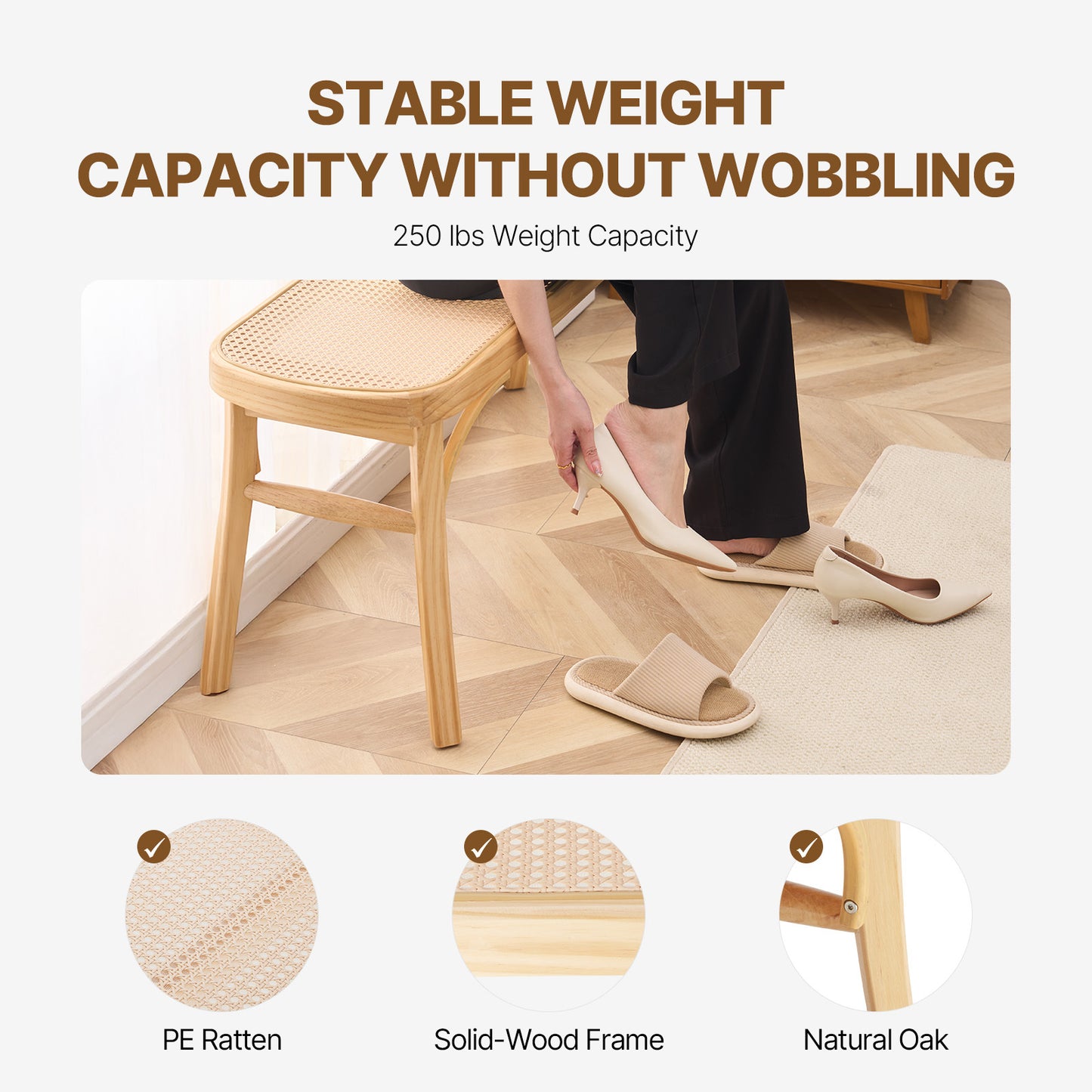 Rotan Bankje – Rieten Zitbank – Rattan Bank – Houten Bankje – 115 cm Lengte – Handgeweven Rotan – Stevig Houten Frame