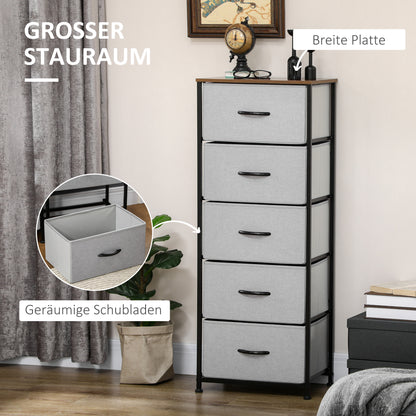 Opbergkast – Ladenkast – Dressoir – Stoffenkast – Opbergmeubel – Grijs – 5 Ruime Laden – Compacte Afmetingen 45x30x116 cm