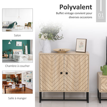 Dressoir – Opbergkast – Ladekast – Buffetkast – Commodes – Hout – 2 Deuren – Zwarte Metalen Poten – 80x29,5x80 cm – Verstelbare Plank