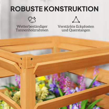Raised Garden Bed with Trellis, Wooden Planter Box with Climbing Frame, 65 x 65 x 60 cm, Caramel Brown