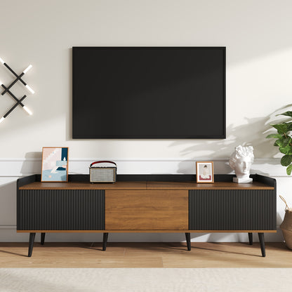 Tv-meubel – TV-Standaard – TV-Kast – Media Console – TV-Dressoir – Duurzaam Bamboe – Compact 3-Deurs Opbergruimte – Vrijstaand – Hoogte 68,5 cm