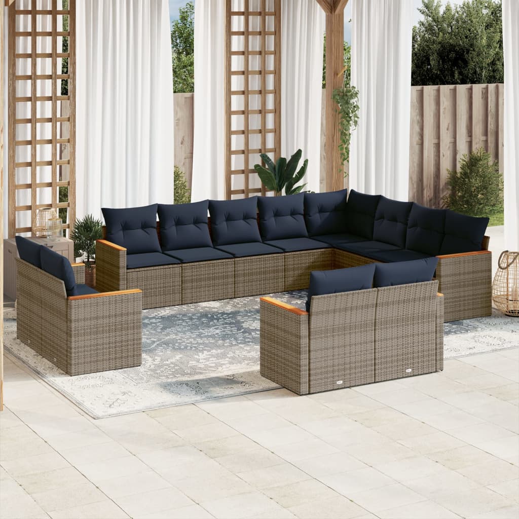 Tuinbankset – Buitenbank – Tuinset – Loungebank – Buitenmeubel – PE-Rattan – Poedergecoat Stalen Frame – Inclusief Wasbare Kussens – Grijs – Zonder Tafel