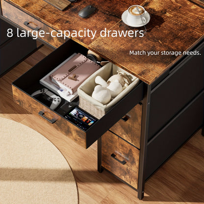 Modern Bureau – Werkplek Meubel – Computer Tafel – Gaming Desk – 8 Lades Opbergmeubel – Verstelbare Monitorstandaard – Ingebouwde EU Stroomvoorziening – Stevig MDF Werkblad 119 cm