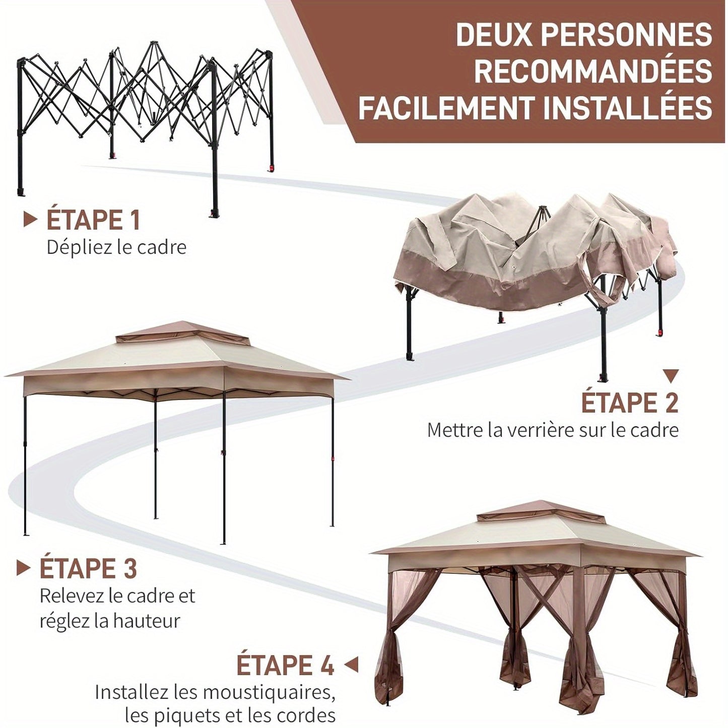 Partytent – Tuinpaviljoen – Opvouwbare Tent – Feesttent – Paviljoen – 3,3x3 m – Muskietennet Zijpanelen – Stevig Stalen Frame