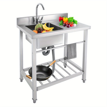 Vrijstaande Spoelbak RVS – Roestvrijstalen Wasbak – Keukenspoelbak – Tuinspoelbak – Afwasteil – 40x35x20 cm – 360° Draaibare Kraan
