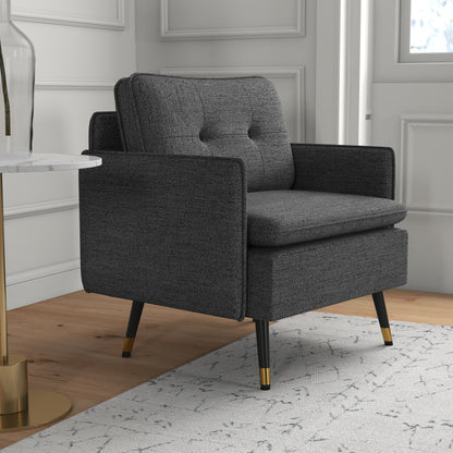 Fauteuil – Relaxstoel – Loungestoel – Zetel – Designstoel – Scandinavisch Design – Gestoffeerde Rugleuning – Metalen Poten Met Gouden Details