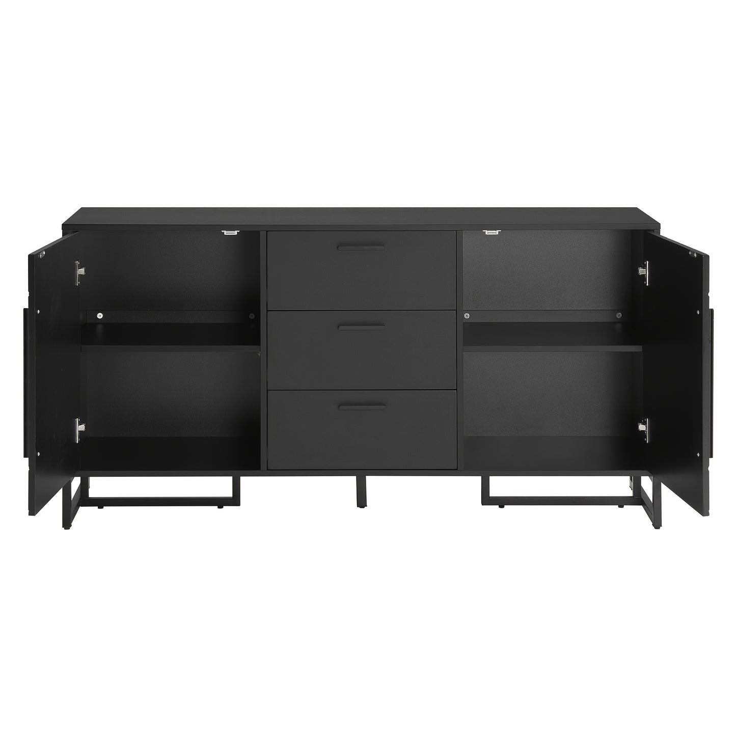 Modern Black Sideboard Cabinet with Herringbone Pattern - Heavy-Duty Metal Construction, 2 Doors & 3 Drawers, Freestanding Storage Organizer for Living Room, Kitchen, Dining Room - Contemporary Home Decor Furniture, Kitchen S