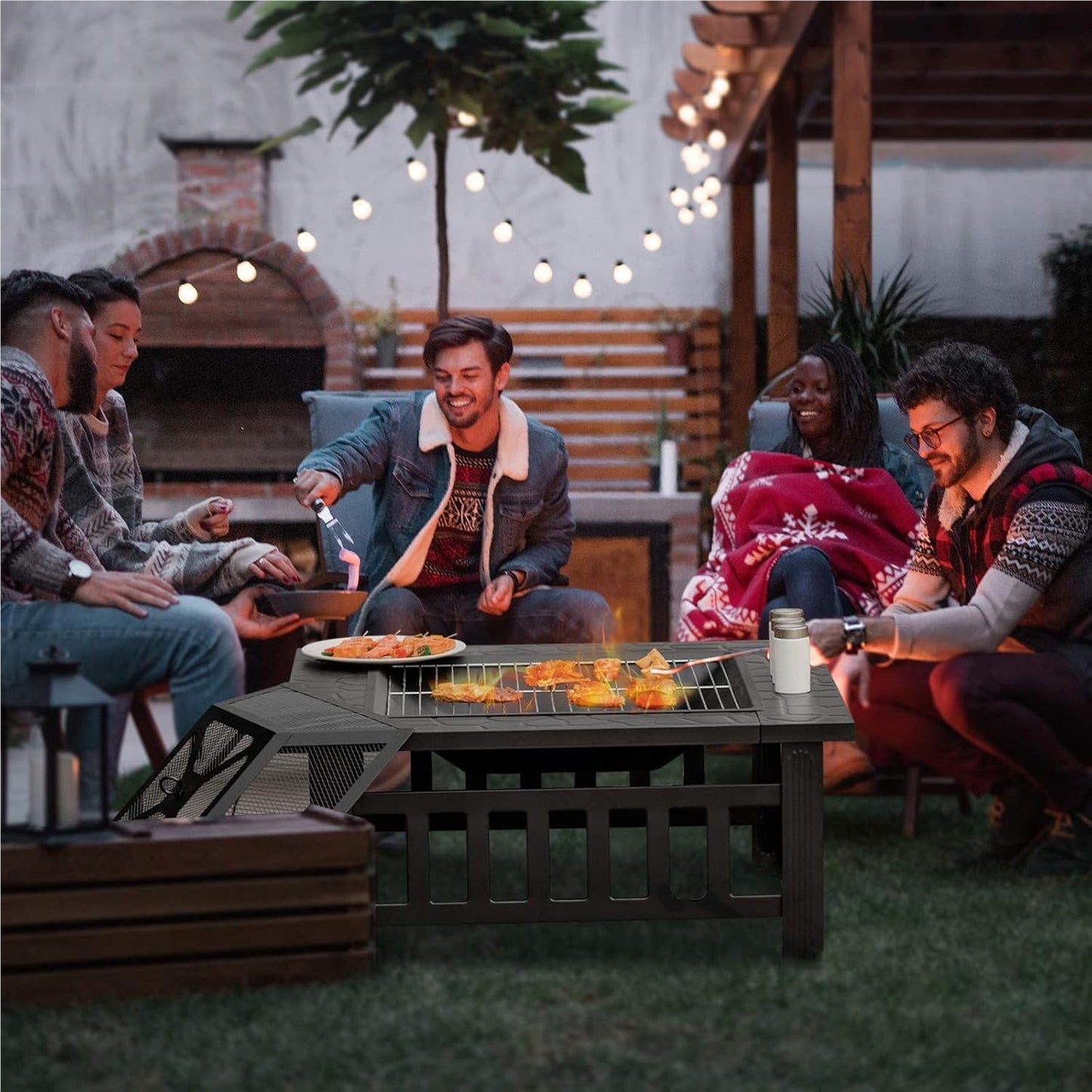 Vuurschaal – Vuurkorf – Tuinhaard – Sfeerhaard – Terrasverwarmer – Staal – 81x81x50 cm – 3-in-1 Multifunctioneel Met Grillrooster & Vonkenscherm