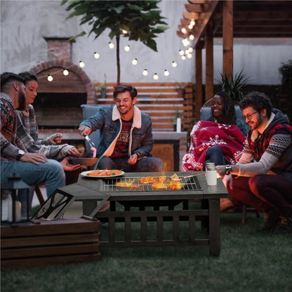 Vuurschaal – Vuurkorf – Tuinhaard – Sfeerhaard – Terrasverwarmer – Staal – 81x81x50 cm – 3-in-1 Multifunctioneel Met Grillrooster & Vonkenscherm