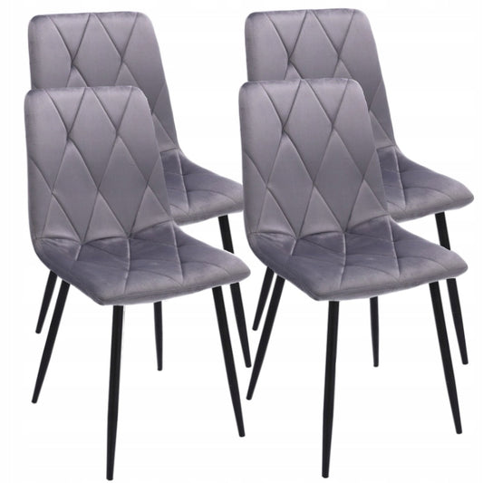 Eetkamerstoel – Stoel – Kuipstoel – Designstoel – Set van 4 – Velours Bekleding – Met Metalen Poten – Zithoogte 47 cm – Max. Draagkracht 130 kg