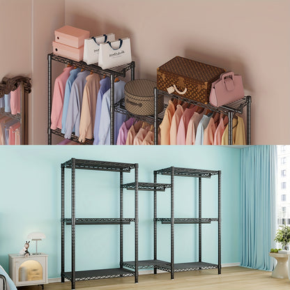Modulair Garderobesysteem – Kledingrek – Kledingkast – Opbergsysteem – Garderobekast – Extreem Stevig Metalen Frame – 408 kg Draagkracht – 8 Planken & 5 Hangstangen – Anti-Kantel – Eenvoudige Montage – Voor Grote Ruimtes