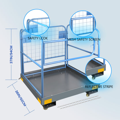 Hoogwerkerbak – Veiligheidskooi – Werkplatform – Inklapbare Kooi – Heftruckbak – Metalen Constructie – Draagvermogen 544 kg – Chain Hook Bevestiging
