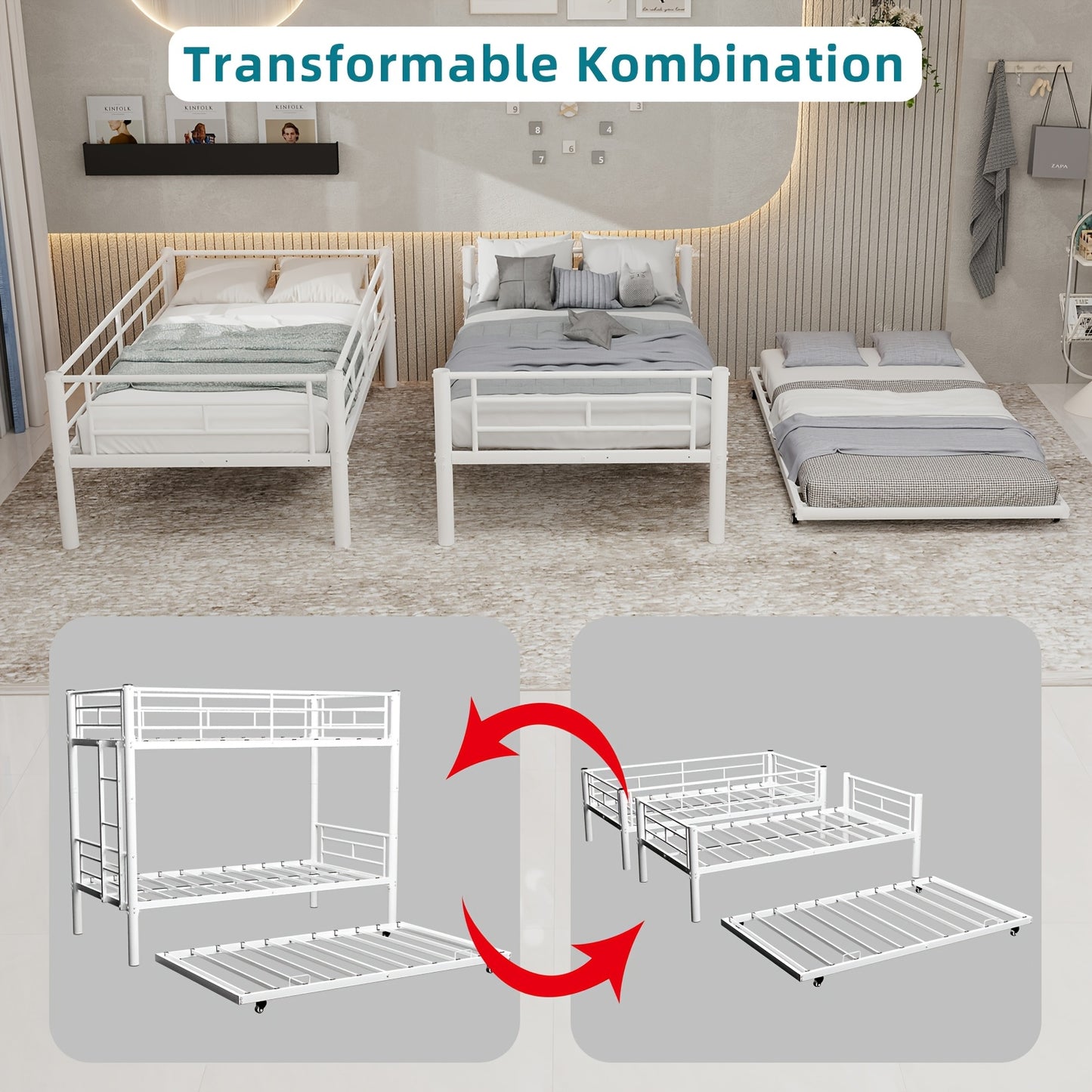 Hoogslaper – Stapelbed – Kinderbed – Metaalbed – Mezzaninebed – Stevig Metalen Frame – Veiligheidsrails Inclusief