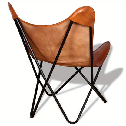 Bruine Leren Vlinderstoel – Accentstoel – Fauteuil – Armstoel – Leunstoel – Echt Leer – Comfortabele Zitting – Stijlvolle Woonkamerstoel