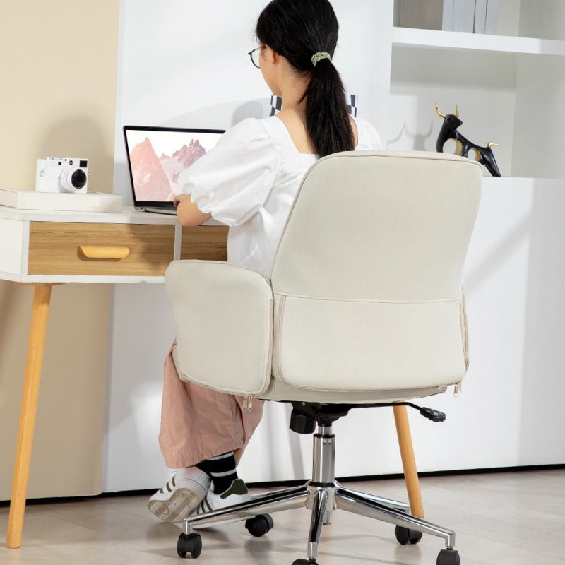 Ergonomische Bureaustoel – Bureaustoel Met Wieltjes – Draaistoel – Thuiswerkstoel – Kantoorstoel – Verstelbare Zithoogte – Crème Microfiber Bekleding