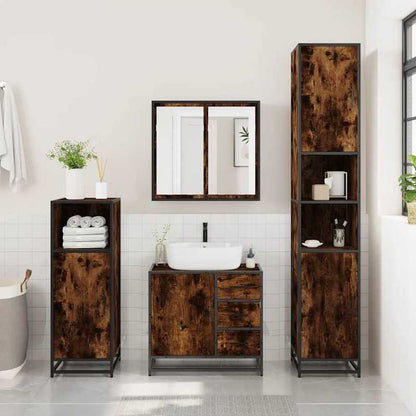 Badkamermeubel – Wastafelkast – Badkamerkast – Opbergmeubel – Toiletkast – Smoke Eiken – Compact 65x33x60 cm – Duurzaam Houtcomposiet Met Metalen Frame