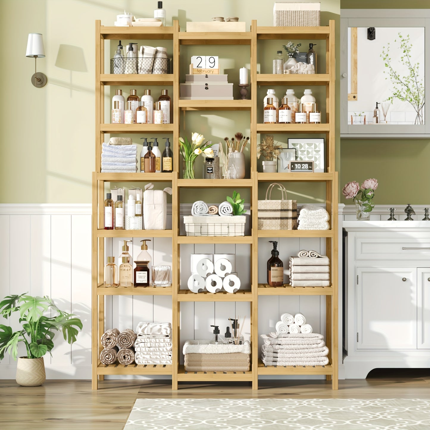 Bamboekast – Badkamermeubel – Opbergkast – Boekenkast – Plantenrek – Duurzaam Bamboe – Groot Formaat 105x30x160,7 cm