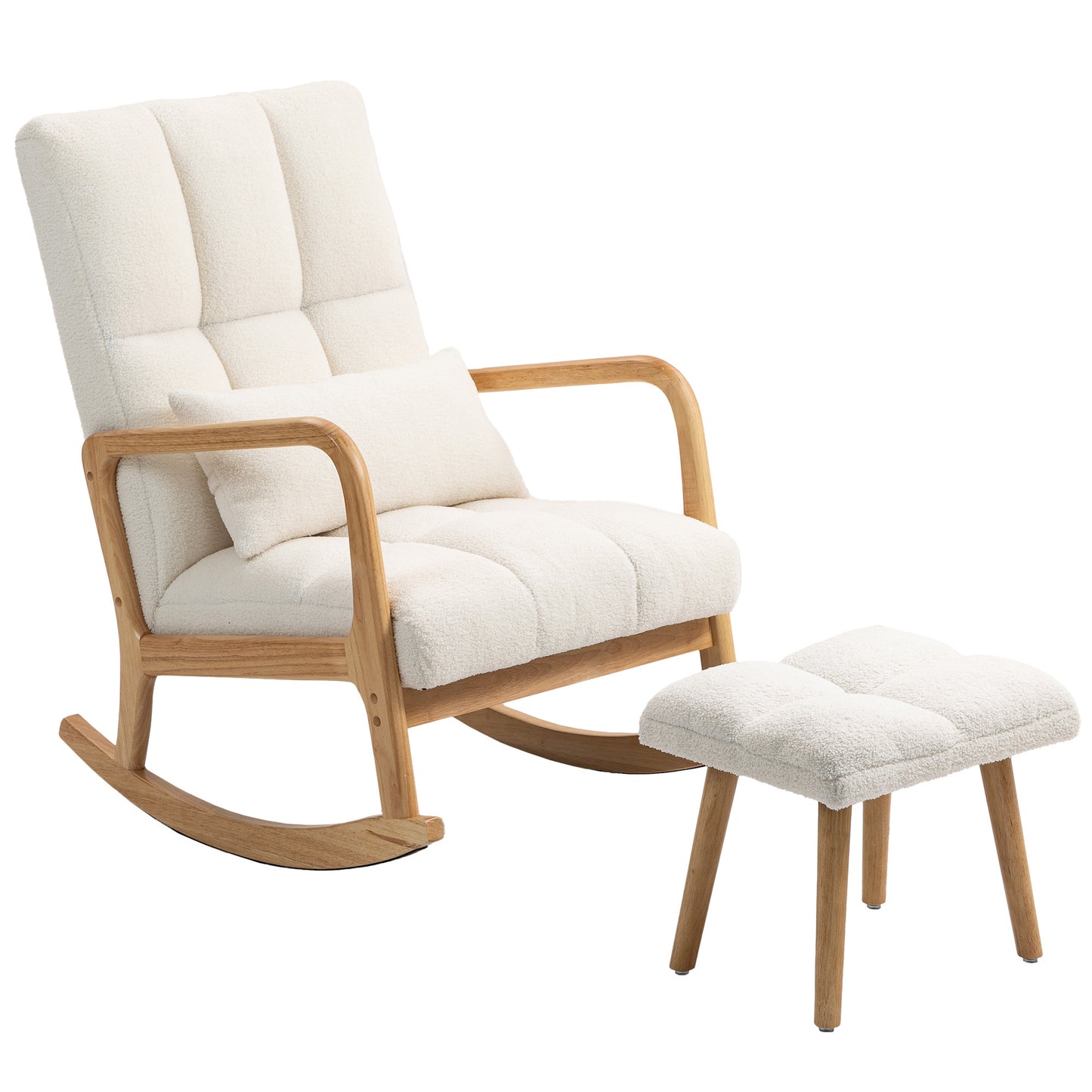 Schommelstoel – Relaxstoel – Fauteuil – Voedingsstoel – Loungestoel – Fleece Bekleding – Hoogte Rugleuning – Stevig Rubberwood Met Antislip Voetbescherming