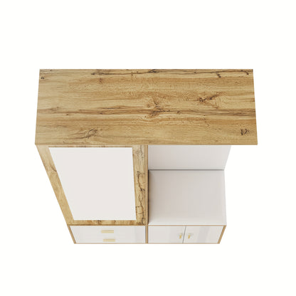 Kledingkast – Kledingkasten – Garderobekast – Opbergkast – Schoenenkast – Compleet Set Wit Houtkleur – Spiegel Inclusief – Uitschuifbare Kledingrail