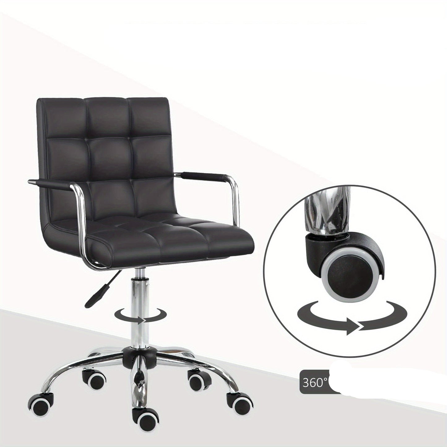 Bureaustoel – Ergonomische Stoel – Kantoorstoel – Office Chair – Werkstoel – Verstelbare Hoogte – Zwart PVC Bekleding – Comfortabele Armleuningen