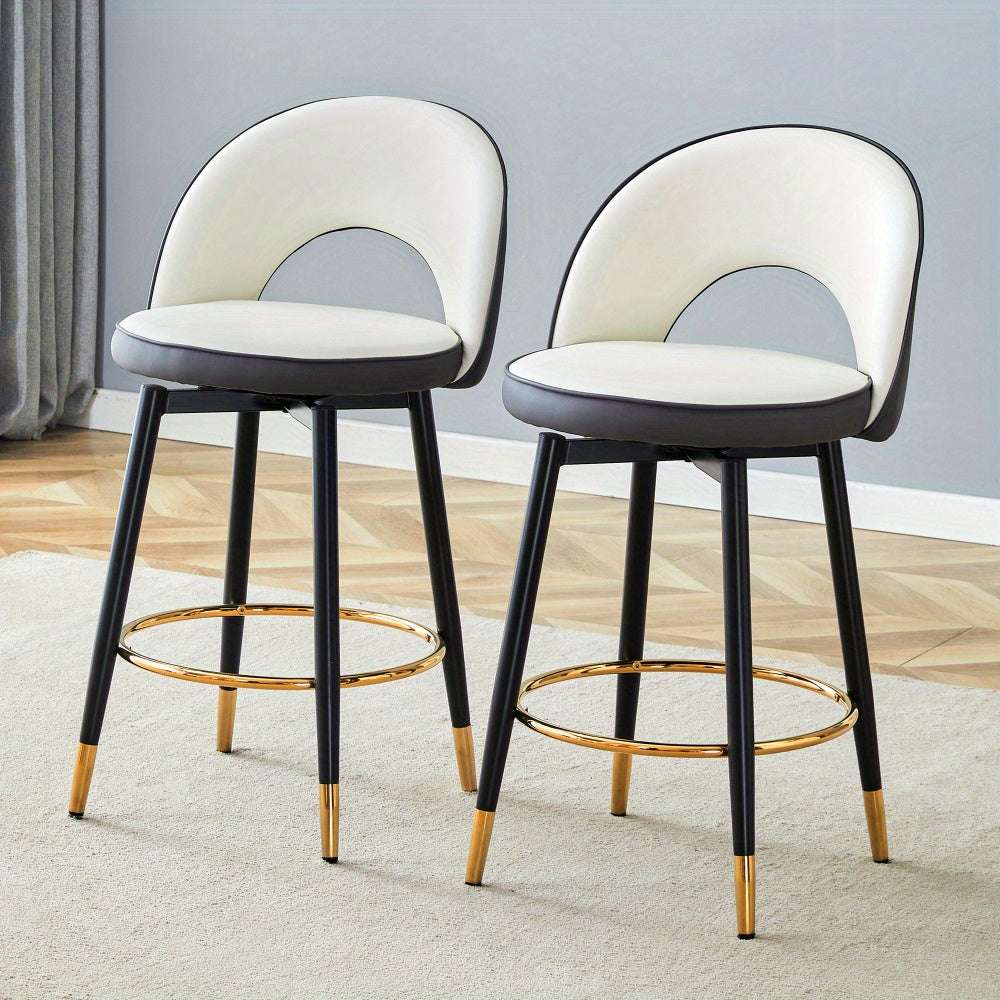 2pcs 360° Swivel Bar Stools - Brown Breathable Tech Fabric with Padded Seat Cushion, Contemporary Style for Bars, Restaurants, Kitchens & Balconies - Easy Assembly, No Power Needed, Stools for Sitting, Kitchen Seating, Moder