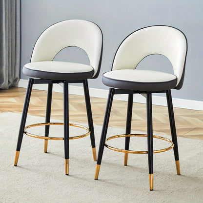 2pcs 360° Swivel Bar Stools - Brown Breathable Tech Fabric with Padded Seat Cushion, Contemporary Style for Bars, Restaurants, Kitchens & Balconies - Easy Assembly, No Power Needed, Stools for Sitting, Kitchen Seating, Moder